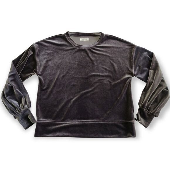 Madewell BROWN GRAY VELOUR VELVET LONG SLEEVE TOP SWEATSHIRT SHIRT S/M - Picture 5 of 8